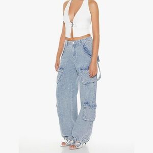 Forever 21 Light Blue Flare Cargo Jeans